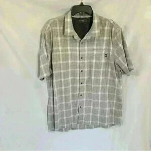 Hi-Tec Lightweight Gray Plaid Short Sleeve Button Down Size XXL